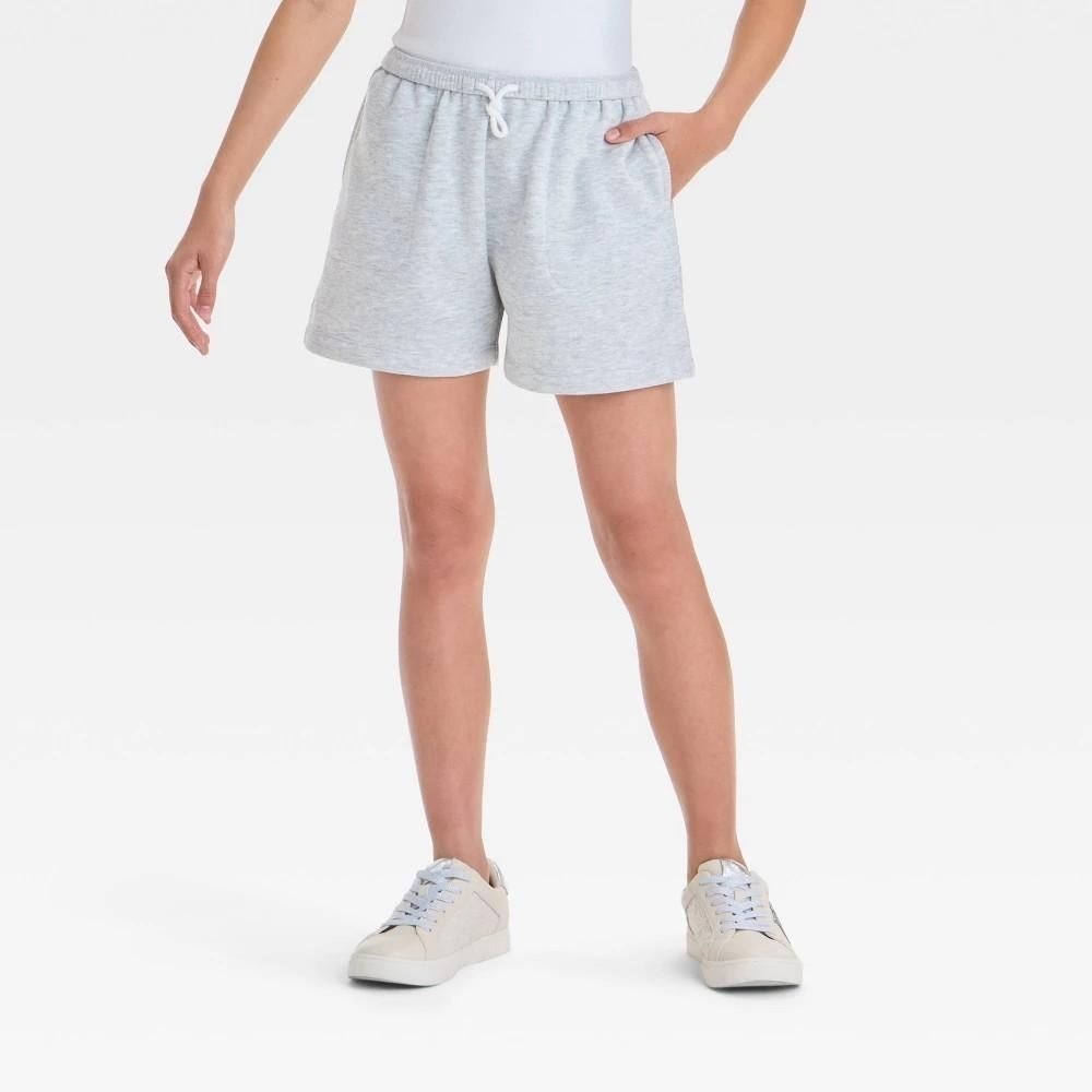 Girls' Drawstring Waist Fleece Shorts - Art Class™ Heather Gray S: